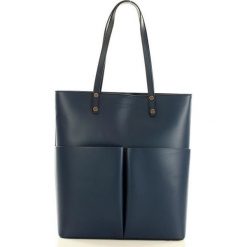 Torebka skórzany shopper z kieszeniami MARCO MAZZINI - granatowy. Niebieskie shopper bag damskie MAZZINI, ze skóry. Za 299,00 zł.