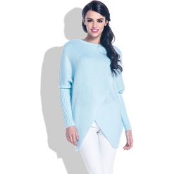 Sweter F356 niebieski. Niebieskie swetry damskie Tagless, s, bez wzorów, z długim rękawem, długie, bez kaptura. Za 95,01 zł.