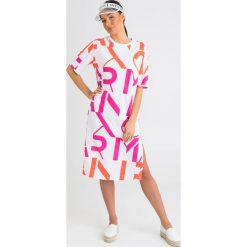 SUKIENKA armani exchange. Białe sukienki damskie Armani Exchange, na imprezę, s, bez wzorów, z bawełny, z okrągłym kołnierzem, bez rękawów, midi. Za 279,00 zł.