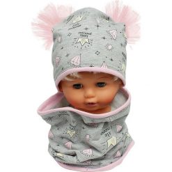 Czapka bawełniana z kominkiem W-086A szara. Szare czapeczki niemowlęce Proman, z bawełny. Za 44,27 zł.