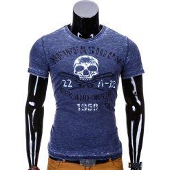T-shirty męskie: T-SHIRT MĘSKI Z NADRUKIEM S677 – GRANATOWY