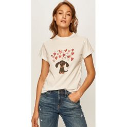 Answear - T-shirt. Białe bluzki damskie ANSWEAR, s, z nadrukiem, z bawełny, casualowe, z okrągłym kołnierzem. Za 49,90 zł.
