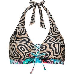Bielizna damska: Biustonosz bikini z ramiączkami wiązanymi na szyi bonprix brązowy z nadrukiem