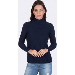 Sweter w kolorze granatowym. Niebieskie swetry damskie Giorgio di Mare, xl, z aplikacjami, ze splotem, bez rękawów, bez kaptura. W wyprzedaży za 155,95 zł.