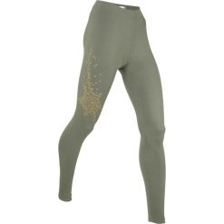Legginsy sportowe, długie LEVEL1 bonprix oliwkowy. Zielone legginsy we wzory marki bonprix, na fitness i siłownię. Za 34,99 zł.