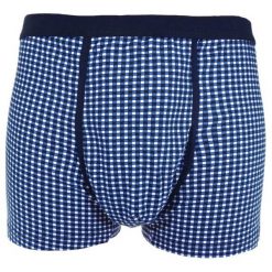 Niebiesko-Granatowe Męskie Bokserki, Elastyczne, Obcisłe w Kratę MAJBPJNSCLASSICgranat. Niebieskie majtki męskie Pako Jeans, bez wzorów, z elastanu. Za 24,00 zł.