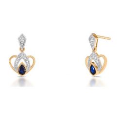 Wyjątkowe Złote Kolczyki - złoto 585, Diament 0,02ct,szafir. Żółte kolczyki damskie W.KRUK, z szafirem, złote, na sztyftcie. Za 1490,00 zł.