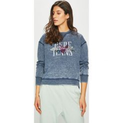 Pepe Jeans - Bluza. Niebieskie bluzy damskie z nadrukiem marki Pepe Jeans, s, z bawełny, bez kaptura. Za 279,90 zł.