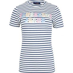 T-shirt Trussardi Jeans. Niebieskie koszulki damskie na co dzień, xs, bez wzorów, z jeansu, z włoskim kołnierzykiem, bez rękawów. Za 149,00 zł.