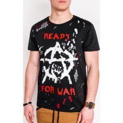T-shirt męski z nadrukiem S1090 - czarny. Czarne t-shirty męskie Ombre Clothing, s, z nadrukiem, z bawełny, bez kołnierzyka. Za 13,99 zł.