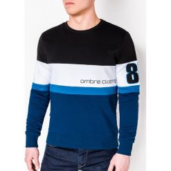Bluza męska bez kaptura z nadrukiem B923 - granatowa. Niebieskie bluzy męskie Ombre Clothing, s, z nadrukiem, z bawełny, z kapturem, bez rękawów, bez kaptura. Za 39,00 zł.