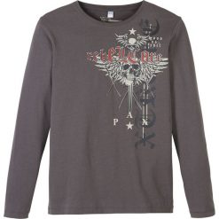 Shirt chłopięcy z długim rękawem Slim Fit bonprix szary łupkowy. Szare koszule chłopięce bonprix, z nadrukiem, z bawełny, bez kołnierzyka, z długim rękawem, długie. Za 37,99 zł.