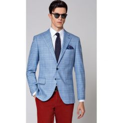 Marynarka Błękitna w Kratę Split. Niebieskie marynarki męskie LANCERTO, na lato, m, bez wzorów, z wełny, eleganckie. W wyprzedaży za 399,90 zł.