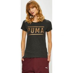 Puma - Top. Brązowe topy damskie Puma, l, z nadrukiem, z bawełny, z okrągłym kołnierzem. Za 99,90 zł.