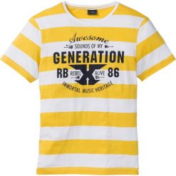 T-shirt Slim Fit bonprix żółto-biały w paski. Żółte t-shirty męskie bonprix, xl, w paski, z okrągłym kołnierzem. Za 44,99 zł.