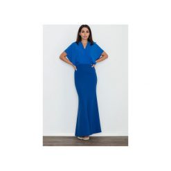 Sukienka M577 Niebieski. Niebieskie sukienki damskie FIGL, xl, bez wzorów, z materiału, eleganckie, bez kołnierzyka, z długim rękawem, długie, maxi, dopasowane. Za 199,00 zł.