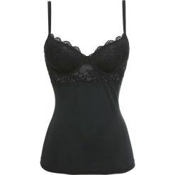 Koszulka z biustonoszem bonprix czarny. Czarne biustonosze bonprix, w koronkowe wzory, z koronki. Za 74,99 zł.