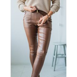 SPODNIE RUTH BROWN - S. Brązowe spodnie damskie Fanaberia.com, s, z materiału. Za 119,00 zł.