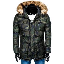KURTKA MĘSKA ZIMOWA PARKA C355 - ZIELONY/MORO. Zielone kurtki męskie marki Ombre Clothing, na zimę, s, moro, z poliesteru. Za 159,00 zł.