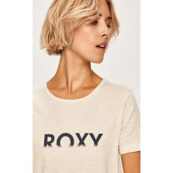 Roxy - T-shirt. Szare bluzki damskie Roxy, s, z nadrukiem, z bawełny, z okrągłym kołnierzem. W wyprzedaży za 69,90 zł.