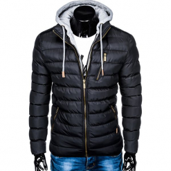 KURTKA MĘSKA PRZEJŚCIOWA PIKOWANA C384 - CZARNA. Czarne kurtki męskie Ombre Clothing, m, bez wzorów, z poliesteru, bez kaptura. Za 89,00 zł.