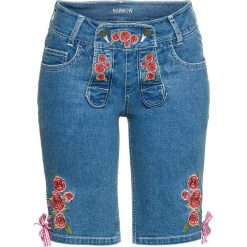 Krótkie spodenki w ludowym stylu bonprix niebieski "bleached”. Niebieskie szorty damskie bonprix, z haftami, z jeansu. Za 84,99 zł.