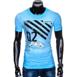 T-SHIRT MĘSKI Z NADRUKIEM S896 - BŁĘKITNY. Niebieskie t-shirty męskie z nadrukiem marki Ombre Clothing, m. Za 39,00 zł.