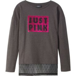 Shirt z długim rękawem i dwustronnymi cekinami bonprix antracytowy melanż + czarny. Szare bluzki dziewczęce bonprix, z aplikacjami, bez kołnierzyka, z długim rękawem, długie, bez kaptura. Za 27,99 zł.