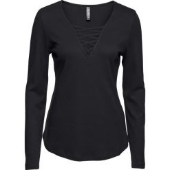 Shirt ze sznurowaniem bonprix czarny. Czarne koszulki damskie bonprix, bez wzorów, z dekoltem w serek, bez rękawów. Za 44,99 zł.