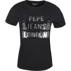 T-Shirt Pepe Jeans Moma Black. Czarne koszulki damskie Pepe Jeans, bez wzorów, z jeansu, klasyczne, z klasycznym kołnierzykiem, bez rękawów. Za 99,00 zł.