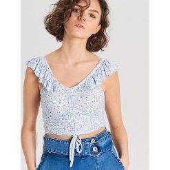Top ze ściągaczem - Turkusowy. Niebieskie topy damskie Cropp, s, bez wzorów, bez kołnierzyka. W wyprzedaży za 9,99 zł.