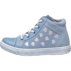 Sneakersy w kolorze błękitnym. Niebieskie trampki dziewczęce lamino, bez wzorów, z materiału, na sznurówki. W wyprzedaży za 142,95 zł.
