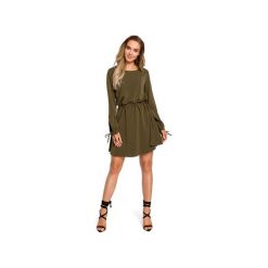 M426 Sukienka z rozciętymi rękawami khaki. Brązowe sukienki damskie Moe, na imprezę, s, bez wzorów, z poliesteru, boho, bez kołnierzyka, bez rękawów, rozkloszowane. Za 179,00 zł.