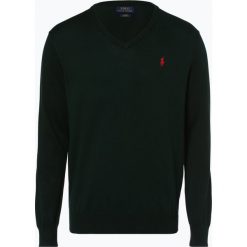 Polo Ralph Lauren - Sweter męski, zielony. Zielone swetry klasyczne męskie marki Polo Ralph Lauren, m, z haftami, z dzianiny, z dekoltem w serek. Za 449,95 zł.