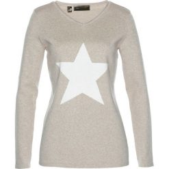 Sweter bonprix kamienisty melanż - biel wełny. Brązowe swetry klasyczne damskie bonprix, z wełny, z klasycznym kołnierzykiem. Za 89,99 zł.