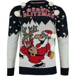Granatowy Świąteczny Sweter ze Świętym Mikołajem i Reniferem, Śmieszny, Pompony -Brave Soul- Męski SWBRSAW19BLITZEDnavy. Niebieskie swetry męskie m, wizytowe. Za 119,00 zł.