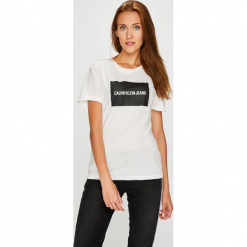 Calvin Klein Jeans - Top. Szare topy damskie Calvin Klein Jeans, l, z nadrukiem, z bawełny, z okrągłym kołnierzem. Za 159,90 zł.