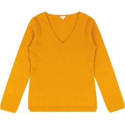 Sweter kaszmirowy w kolorze musztardowym. Żółte swetry klasyczne damskie marki Ateliers de la Maille, z kaszmiru. W wyprzedaży za 363,95 zł.
