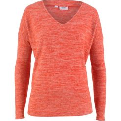 Sweter z polaru z dekoltem w serek bonprix matowy pomarańczowy melanż. Brązowe swetry klasyczne damskie bonprix, z polaru, z dekoltem w serek. Za 74,99 zł.