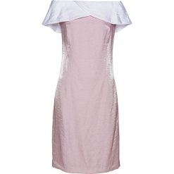 Sukienka z dekoltem carmen bonprix matowy jasnoróżowy - biały. Fioletowe sukienki damskie bonprix, bez wzorów, z poliesteru, bez kołnierzyka, bez rękawów. Za 74,99 zł.