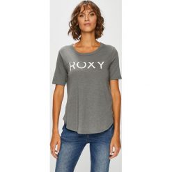 Roxy - Top. Szare topy damskie Roxy, s, z nadrukiem, z bawełny, z okrągłym kołnierzem. W wyprzedaży za 79,90 zł.