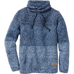 Sweter z szalowym kołnierzem Slim Fit bonprix niebieski melanż. Niebieskie swetry klasyczne męskie marki bonprix, s, z aplikacjami. Za 69,99 zł.