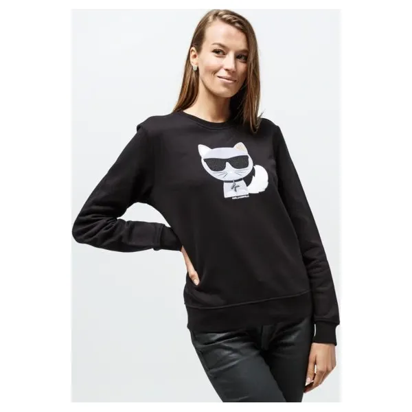 Karl Lagerfeld Bluza Ikonic Choupette , czarny, rozmiar XS. Czarne bluzy damskie KARL LAGERFELD, s, z nadrukiem, z bawełny, bez rękawów, bez kaptura. Za 699,99 zł.