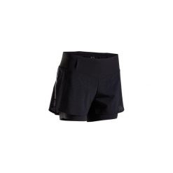 Spodenki Do Biegania Kiprun 2 W 1 Damskie. Czarne spodenki sportowe damskie KALENJI, xs, bez wzorów, z elastanu, krótkie, do biegania. Za 69,99 zł.