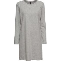 Sukienka dresowa ze sztrasami bonprix jasnoszary melanż. Szare sukienki damskie bonprix, z aplikacjami, z dresówki, bez kołnierzyka, bez rękawów. Za 59,99 zł.