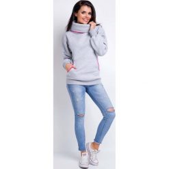 Szara Bluza Kangurka z Szerokim Golfem. Szare bluzki damskie marki Molly.pl, s, bez wzorów, z dzianiny, z golfem, bez rękawów. Za 89,90 zł.