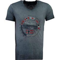 Koszulka "Jimpeach" w kolorze granatowym. Niebieskie koszulki męskie Geographical Norway Men, m, z nadrukiem, z bawełny, bez kołnierzyka, bez rękawów. W wyprzedaży za 64,95 zł.