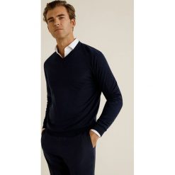 Mango Man - Sweter. Niebieskie swetry męskie marki Mango Man, s, bez wzorów, z wełny, bez kołnierzyka, bez kaptura. W wyprzedaży za 139,90 zł.