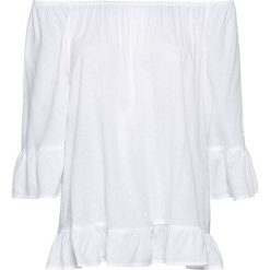 Bluzka tunikowa bonprix biały. Białe koszulki damskie bonprix, bez wzorów, z wiskozy, bez kołnierzyka, bez rękawów. Za 89,99 zł.