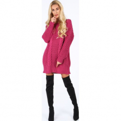 Amarantowy długi sweter oversize 0207. Czerwone swetry oversize damskie Fasardi. Za 89,00 zł.